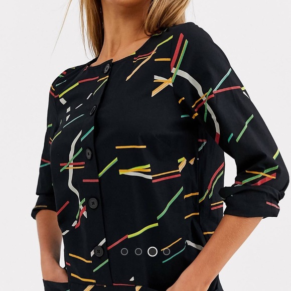 ASOS Design Lounge long sleeved button front jumpsuit in multicoloured geo - Picture 3 of 6